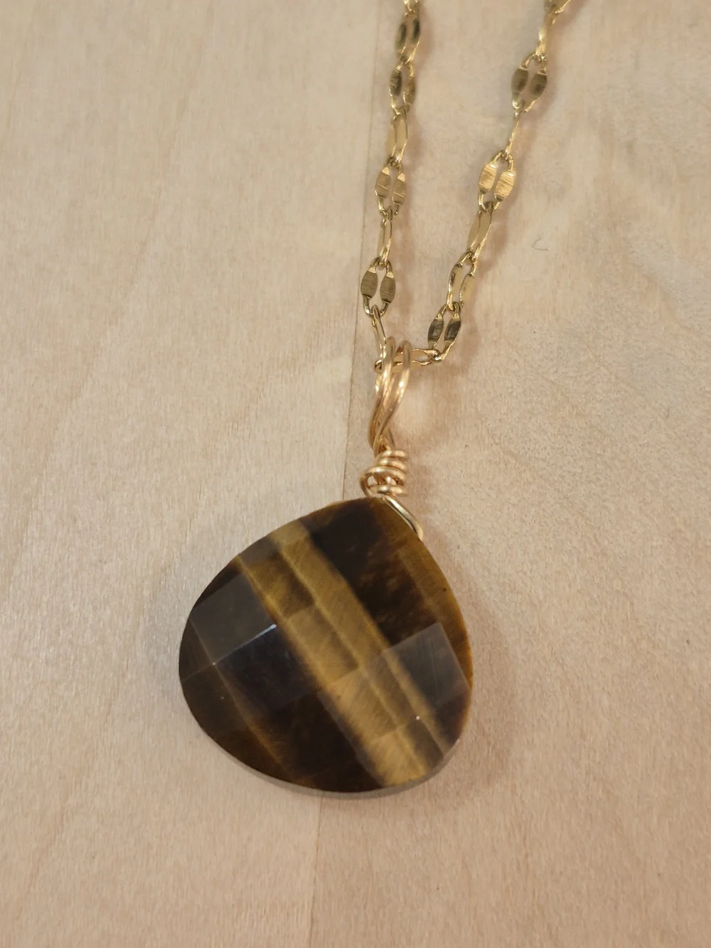 🤎💛NEW🤎💛 BEAUTIFUL!! SS Natural Stone Faceted TIGER EYE Pendant Necklace